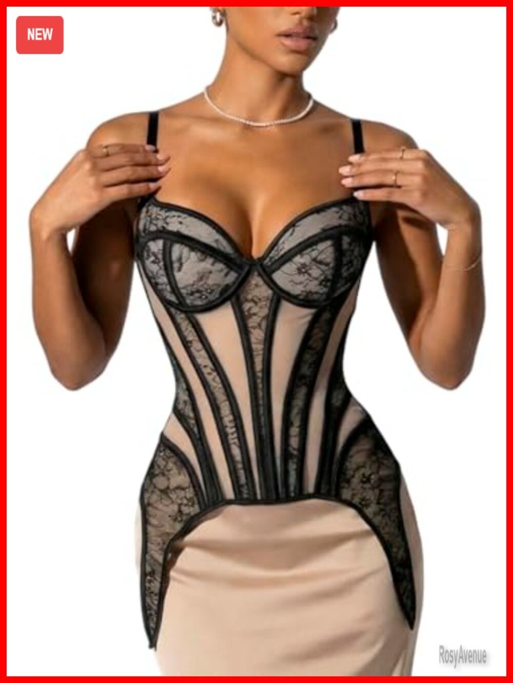 Longline Lace Corset Top with Steel Boning & Waist Cincher